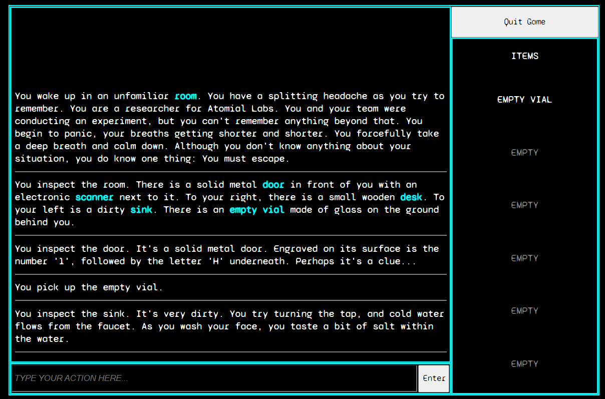 Elements Escape - A Text-Based Escape Game Based On The Elements!